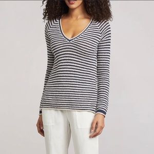 Faherty Maia Fisherman Navy Blue White V Neck Sweater sz‎ S B8